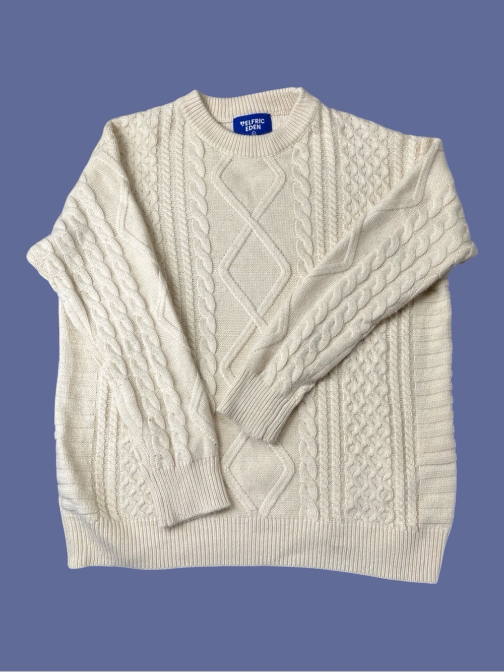 Aelfric Eden Cable Fishermen Knit Sweater Retro Diamond Pullover Crew XL NWT